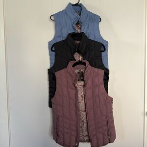 Lot of Three (3) Royal Robbins Vests- women’s size M- blue, black, and lavender